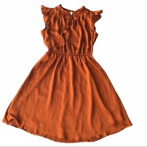 Flutter sleeves Brushed Ginger V-neck dress